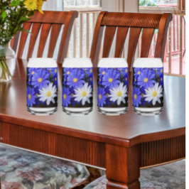 Blauer und weißer Anemon Blüten Blütenblüte Dosenglas