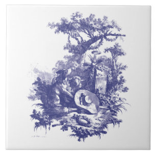 Blauer und weißer Barock Rokoko Dog & Sheep Landsc Fliese