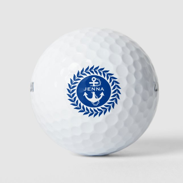 Blauer und weißer Blumenkreislauf & Nautikanker Golfball (Vorderseite)