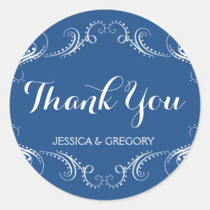 Blauer und weißer Blumenrahmen Vielen Dank Runder Aufkleber