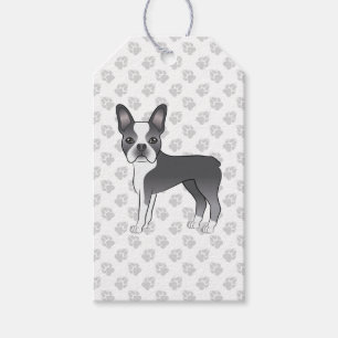 Blauer und weißer Boston-Terrier-Cartoon-Hund & Pf Geschenkanhänger