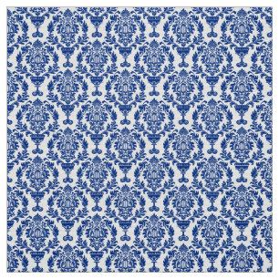 blauer und weißer Damaststoff. Stoff