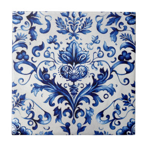 Blauer und weißer Delft-Stil Blumenmuster Fliese