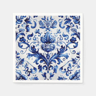 Blauer und weißer Delft-Stil Blumenmuster Serviette