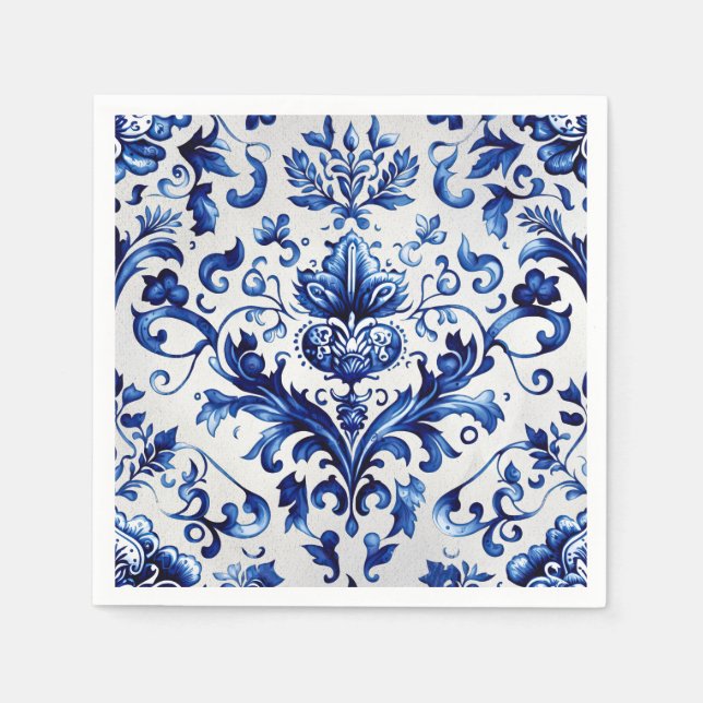 Blauer und weißer Delft-Stil Blumenmuster Serviette (Vorderseite)