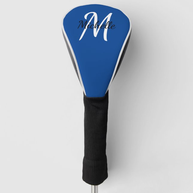 Blauer und weißer einfacher Monogram Klassischer T Golf Headcover (Vorderseite)