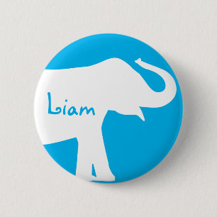 Blauer und weißer Elefant-Gewohnheits-Monogramm Button