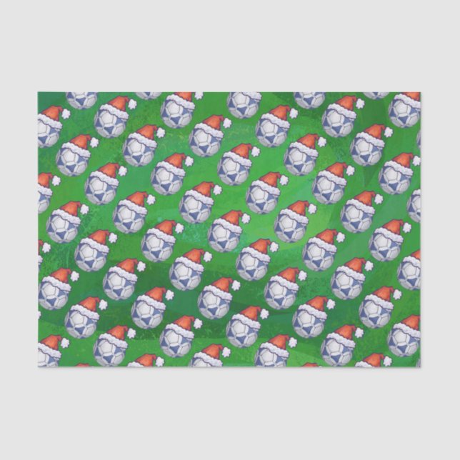 Blauer und weißer festlicher Fußball auf Grün Seidenpapier (Vorderseite)