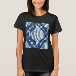 Blauer und weißer Fischer-Tag T-Shirt
