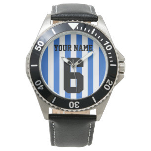 Blauer und weißer Fußball/Fußball-Streifen: Armbanduhr