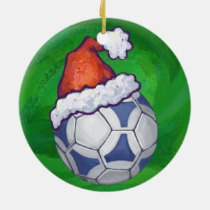 Blauer und weißer Fußballball auf Grün Keramik Ornament