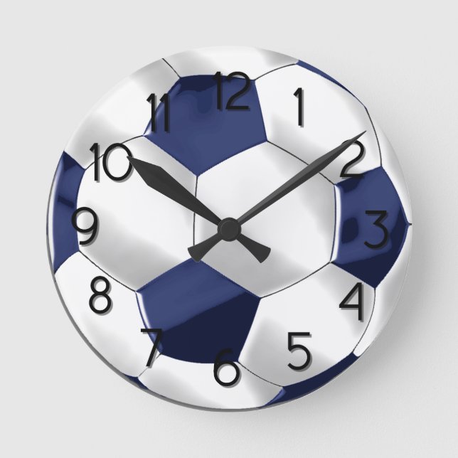 Blauer und weißer Fußballball Runde Wanduhr (Vorderseite)
