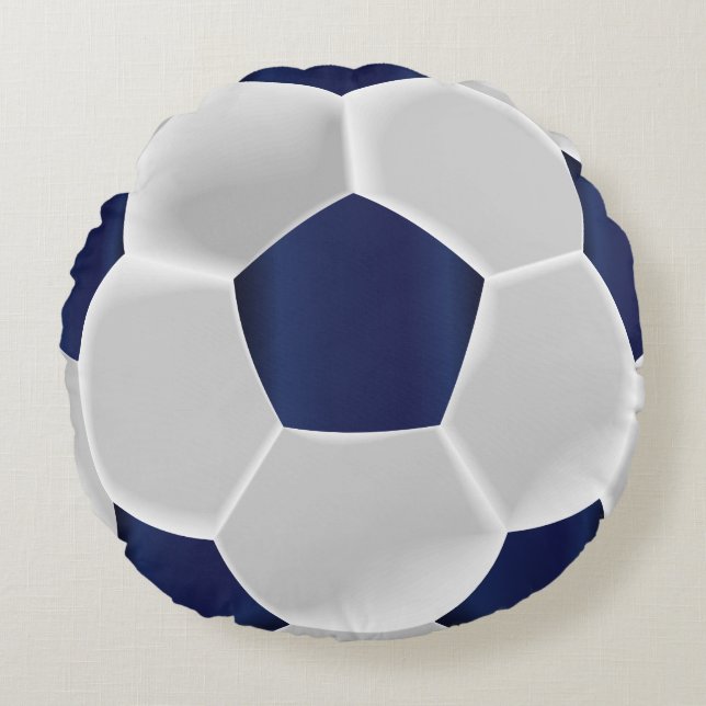 Blauer und weißer Fußballball Rundes Kissen (Vorderseite)