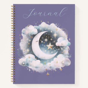 Blauer und weißer Halbmond Himmels Boho Journal Notizbuch