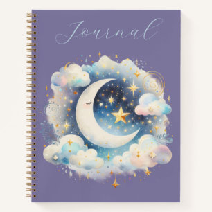 Blauer und weißer Halbmond Himmels Boho Journal Notizbuch