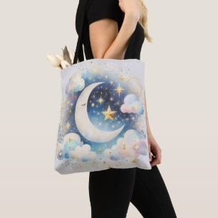 Blauer und weißer Halbmond, himmlisch, Boho modern
