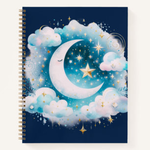 Blauer und weißer Halbmond, zelotisch Boho Modern Notizbuch