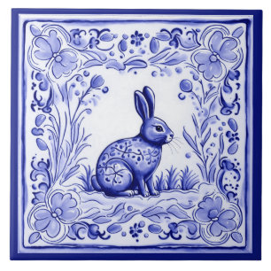 Blauer und weißer Hase Kaninchen Mittelmeer-Volks  Fliese