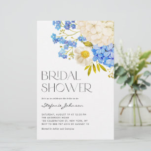 Blauer und weißer Hydrangeas Bridal Dusche Einladu