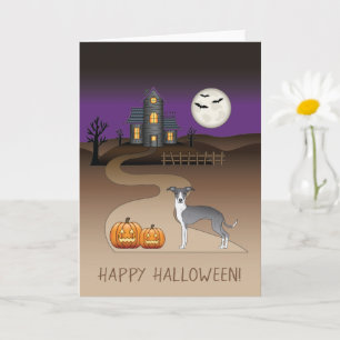 Blauer und weißer Iggy und Halloween Spukhaus Karte