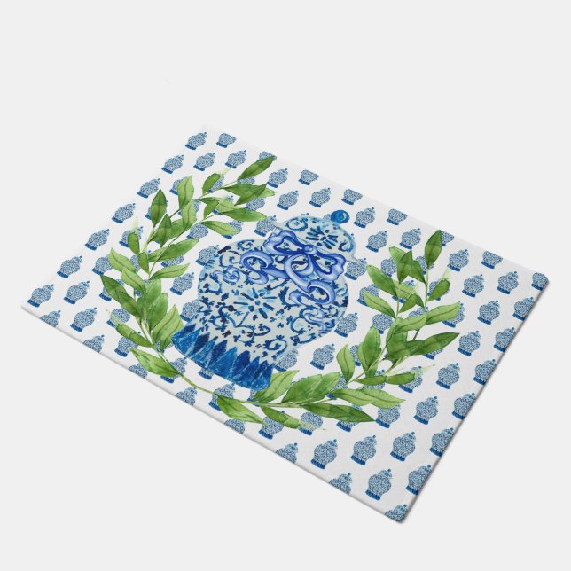 Blauer und weißer Ingwer Fußmatte (Schrägansicht)