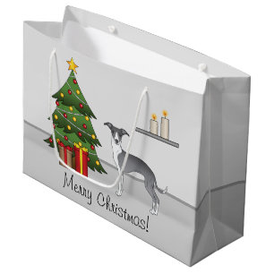 Blauer und Weißer Italienischer Windhund & Weihnac Große Geschenktüte
