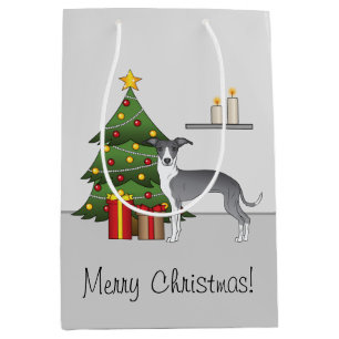 Blauer und Weißer Italienischer Windhund & Weihnac Mittlere Geschenktüte