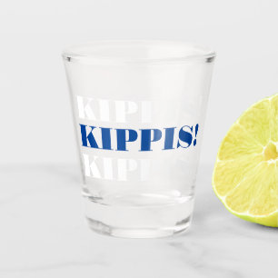 Blauer und weißer Kippis-Schuss Schnapsglas