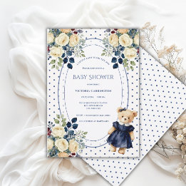 Blauer und weißer kleiner Lady-Teddybär im Vintage Einladung