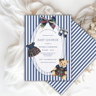 Blauer und weißer kleiner Lady-Teddybär Vintage-Mä Einladung