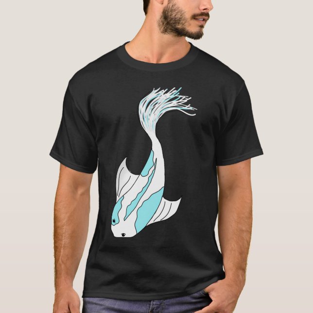 blauer und weißer Koi-Fisch T-Shirt (Vorderseite)