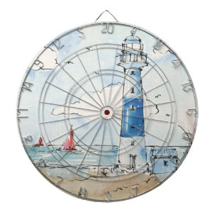 Blauer und weißer Leuchtturm Dartscheibe