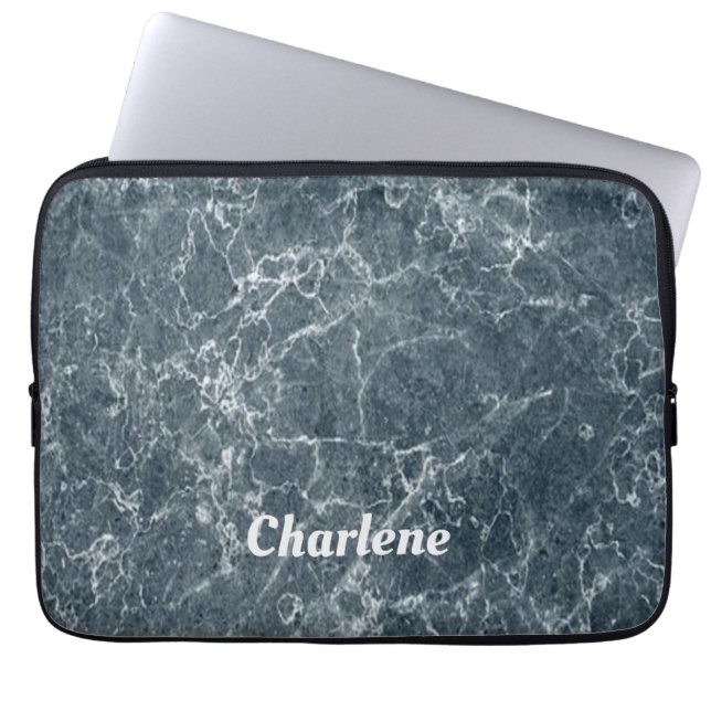 Blauer und weißer Marmor Laptopschutzhülle (Vorderseite)
