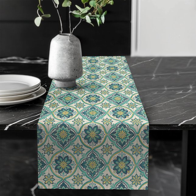 Blauer und weißer Mittelmeer - Tischakzent Großer Tischläufer (Blue and White Mediterranean Tile Table Accent Long Table Runner)
