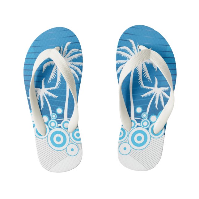 Blauer und weißer Palmenbaum - Kid's Flip Flops (Fußbett)