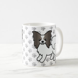 Blauer und weißer Papillon Süßer Cartoon-Hund und Kaffeetasse