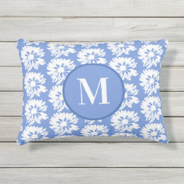 Blauer und weißer rechteckiger Sommer Monogramm Kissen Für Draußen