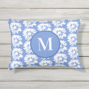 Blauer und weißer rechteckiger Sommer Monogramm Kissen Für Draußen