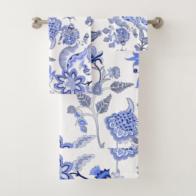 Blauer und weißer romantischer Chintz mit Blumen Badhandtuch Set (Insitu)