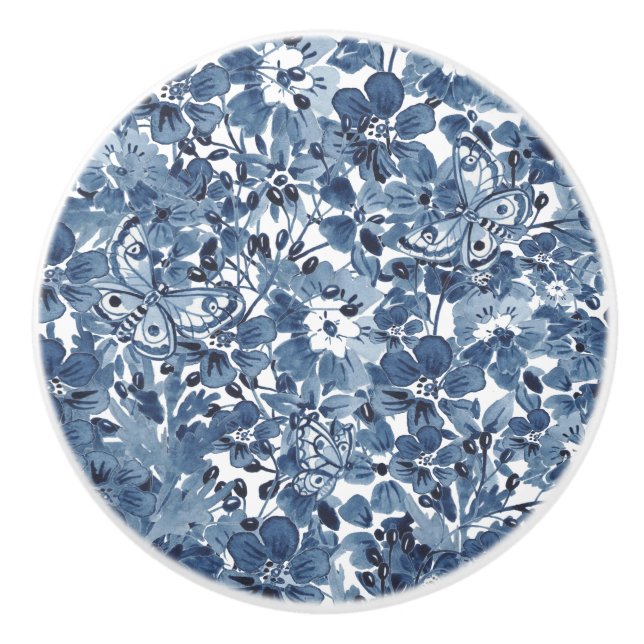 Blauer und weißer Schmetterling Keramikknauf (Vorderseite)