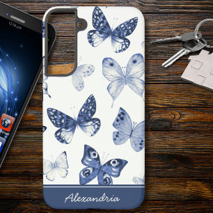 Blauer und Weißer Schmetterlings-Monogramm Samsung Galaxy Hülle