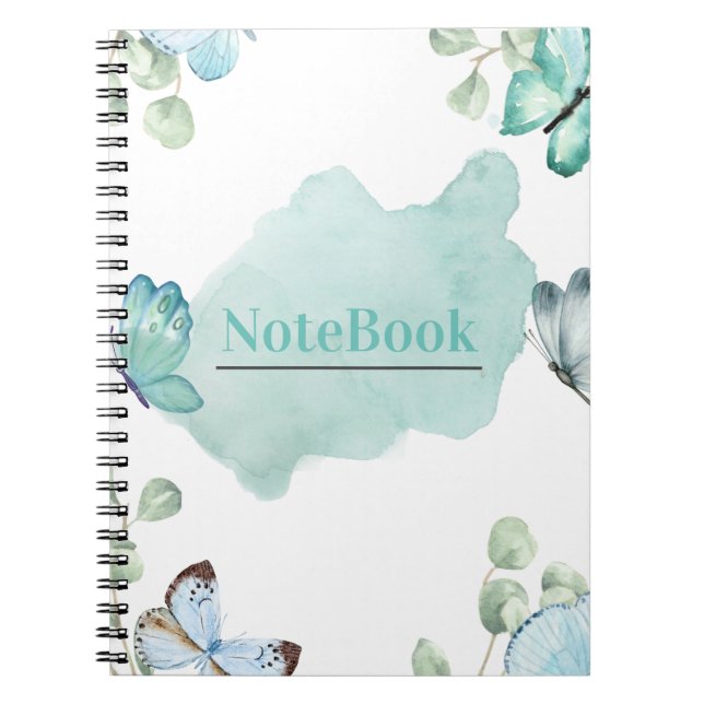 Blauer und weißer Schmetterlingsspiral (80 P.) Notizblock (Vorderseite)