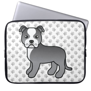 Blauer und weißer Staffie süßer Cartoon-Hund & Pfo Laptopschutzhülle