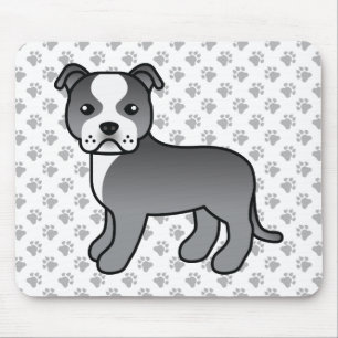 Blauer und weißer Staffie süßer Cartoon-Hund & Pfo Mousepad