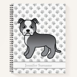 Blauer und weißer Staffie süßer Cartoon-Hund & Tex Notizbuch