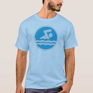 Blauer und weißer T - Shirt zum Baden oder Baden