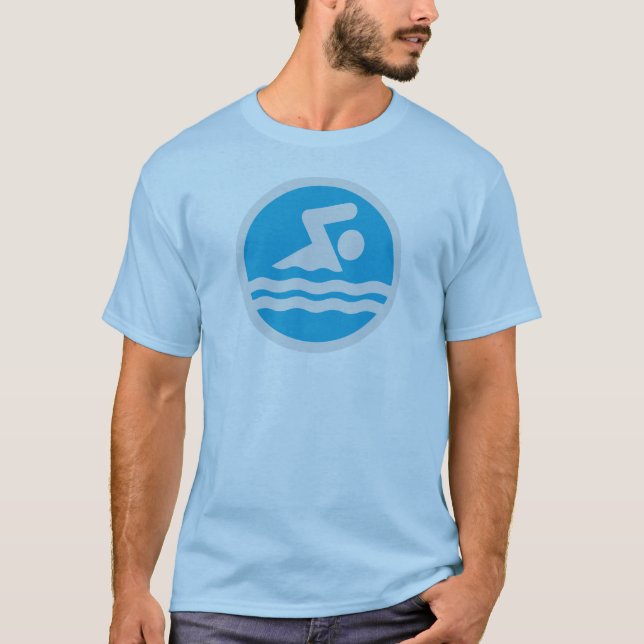 Blauer und weißer T - Shirt zum Baden oder Baden (Vorderseite)
