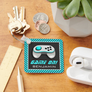 Blauer und weißer Videospielcontroller Kinderzimme Schlüsselanhänger