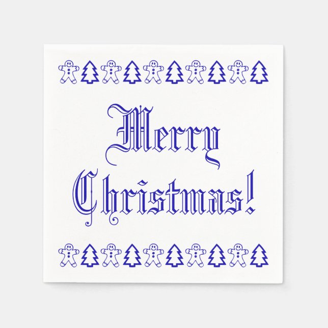 Blauer und weißer Weihnachtsbaum Gingerbread Mann  Serviette (Vorderseite)