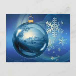 Blauer und weißer Weihnachtsschneeflocken Feiertagspostkarte